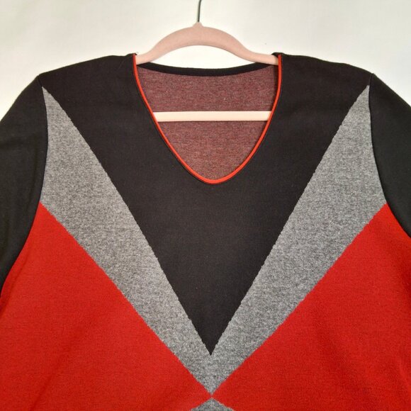 Bold Colorblock Midi Knit Bodycon Sheath Dress Size 2XL ¾ Sleeves Scoop Neck - Picture 8 of 11